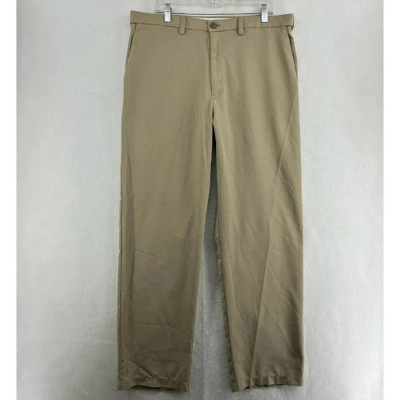 Haggar Dress Pants Men's Sz 36x32 Beige Khaki Mid-Rise Straight Leg Regular Fit - Picture 1 of 12